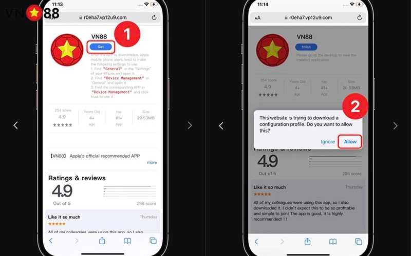 Chọn sai phiên bản tải app VN88